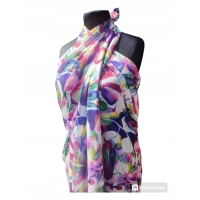 Duża sukienka plażowa - eleganckie PAREO XXL szyfon fioletowe kwiaty